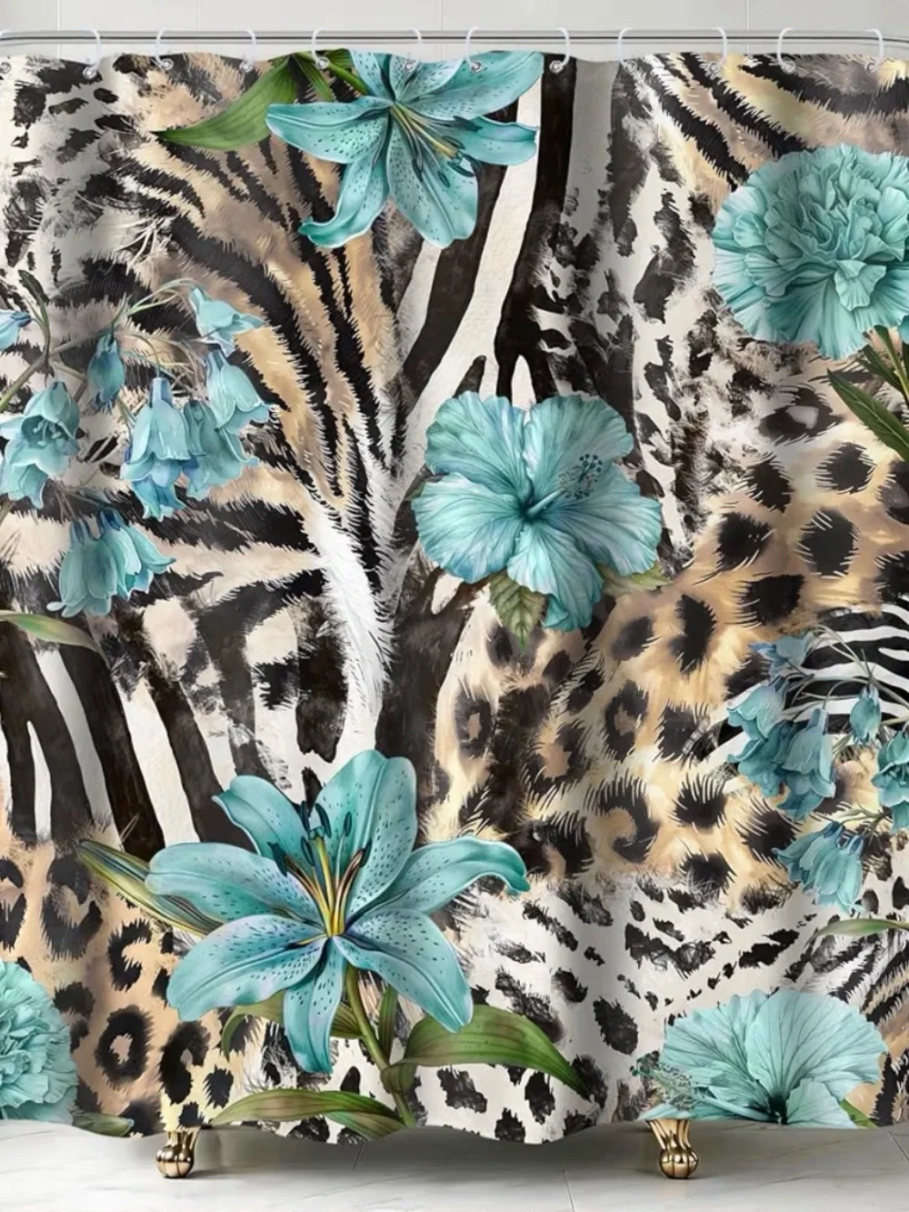 2 items see pictures Floral & Animal print shower curtain & cheetah home rug